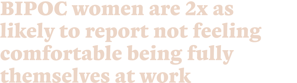 BIPOC women are 2x as likely to report not feeling comfortable being fully themselves at work