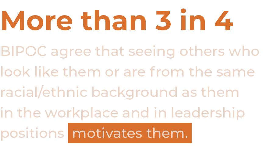 More than 3 in 4 BIPOC agree that seeing others who look like them or are from the same racial ethnic background as t   