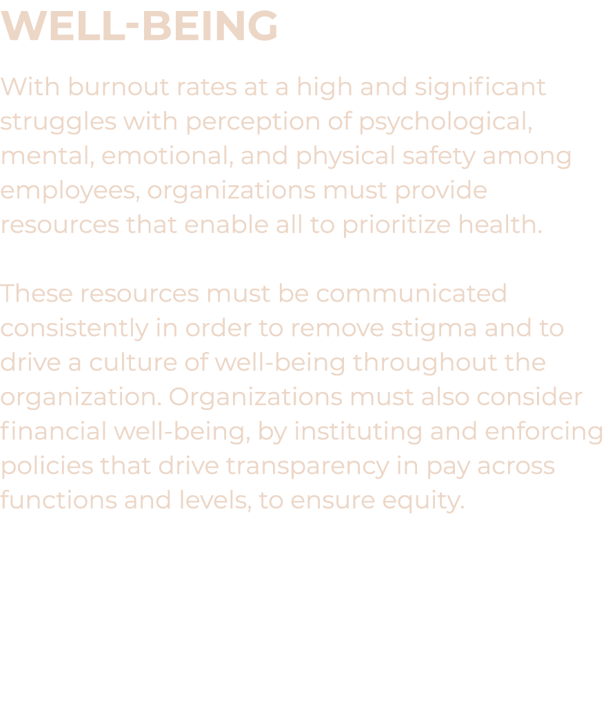 Well-being With burnout rates at a high and significant struggles with perception of psychological, mental, emotional   