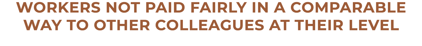 WORKERS not paid fairly in a comparable way to other colleagues at their level